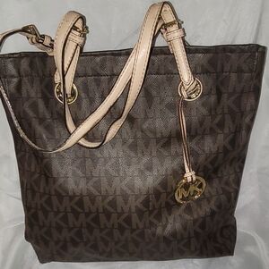 Michael Kors Dark Brown and Tan Logo Tote